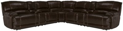 Dk Brown Leather & Vinyl Large Two-Arm Manually Reclining Sectional