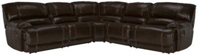 Dk Brown Leather & Vinyl Small Two-Arm Power Reclining Sectional