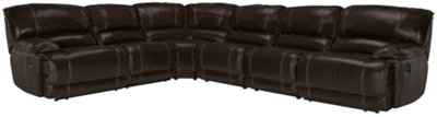 Dk Brown Leather & Vinyl Large Two-Arm Power Reclining Sectional