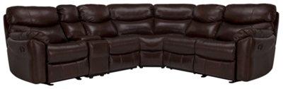 Dk Brown Leather & Vinyl Two-Arm Power Reclining Sectional