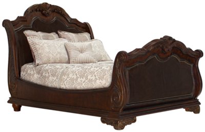 Regal Dark Tone Leather Sleigh Bed