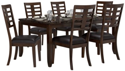 Dark Tone Rectangular Table & 4 Upholstered Chairs