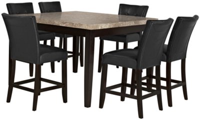 Monark Square Marble High Table & 4 Upholstered Barstools