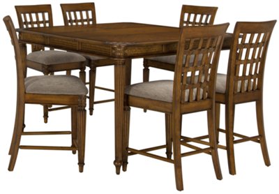Mid Tone High Table & 4 Wood Barstools
