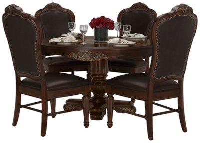 Regal Dark Tone Round Table & 4 Leather Chairs