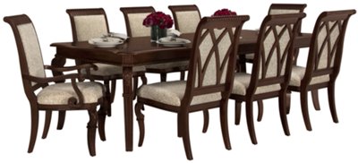Dark Tone Rectangular Table & 4 Upholstered Chairs