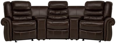 Peyton2 Dk Brown Leather & Vinyl Small Manually Reclining Home Theater Sectional