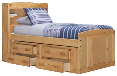 Mid Tone Bookcase Storage Bed