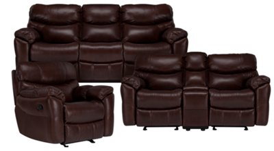 Dk Brown Leather & Vinyl Manually Reclining Living Room