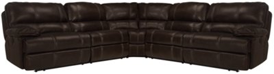 Dk Brown Leather & Vinyl Small Two-Arm Manually Reclining Sectional