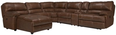 Md Brown Leather & Vinyl Left Chaise Manually Reclining Sectional