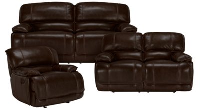 Dk Brown Leather & Vinyl Power Reclining Living Room
