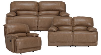 Dk Taupe Leather & Vinyl Power Reclining Living Room