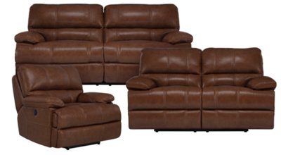 Alton2 Md Brown Leather & Vinyl Power Reclining Sofa