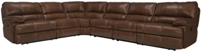 Md Brown Leather & Vinyl Large Two-Arm Manually Reclining Sectional