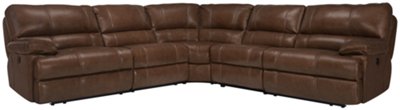 Alton2 Md Brown Leather & Vinyl Small Two-Arm Power Reclining Sectional