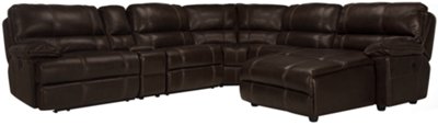 Dk Brown Leather & Vinyl Right Chaise Power Reclining Sectional
