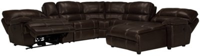 Alton2 Dk Brown Leather & Vinyl Right Chaise Power Reclining Sectional