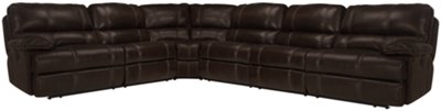 Dk Brown Leather & Vinyl Large Two-Arm Manually Reclining Sectional