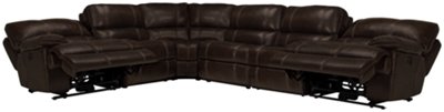 Alton2 Dk Brown Leather & Vinyl Large Two-Arm Manually Reclining Sectional
