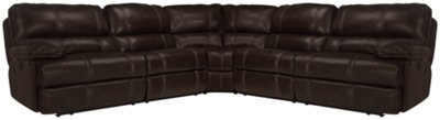 Dk Brown Leather & Vinyl Small Two-Arm Power Reclining Sectional