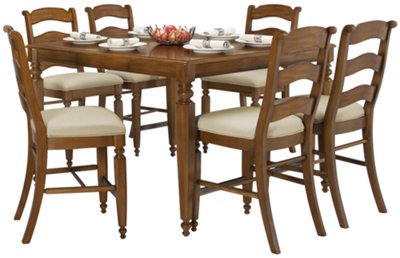 Mid Tone High Table & 4 Wood Barstools