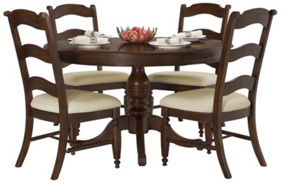 Dark Tone Round Table & 4 Wood Chairs