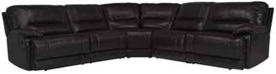 Reeno Dk Brown Leather & Vinyl Small Two-Arm Power Reclining Sectional