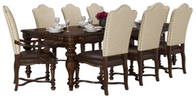 Dark Tone Rectangular Table & 4 Upholstered Chairs