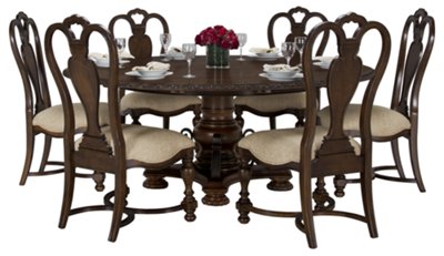 Dark Tone Round Table & 4 Wood Chairs