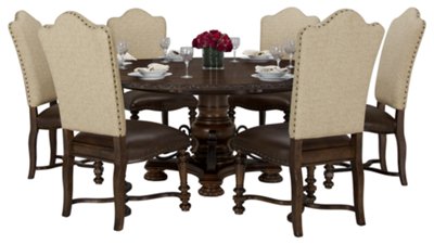 Dark Tone Round Table & 4 Upholstered Chairs
