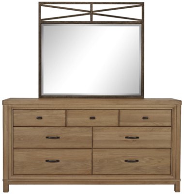 Light Tone Metal Dresser & Mirror
