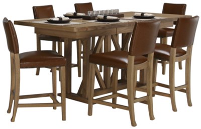 Light Tone High Table & 4 Upholstered Barstools