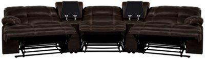 Alton2 Dk Brown Leather & Vinyl Large Manually Reclining Home Theater Sectional