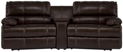 Dk Brown Leather & Vinyl Small Power Reclining Home Theater Sectional