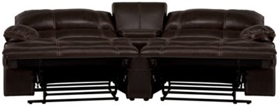 Alton2 Dk Brown Leather & Vinyl Small Power Reclining Home Theater Sectional