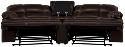 Alton2 Dk Brown Leather & Vinyl Small Power Reclining Home Theater Sectional