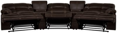 Alton2 Dk Brown Leather & Vinyl Large Power Reclining Home Theater Sectional