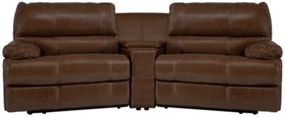Alton2 Md Brown Leather & Vinyl Small Manually Reclining Home Theater Sectional