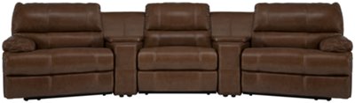 Md Brown Leather & Vinyl Large Manually Reclining Home Theater Sectional