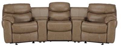Dk Taupe Leather & Vinyl Small Power Reclining Home Theater Sectional