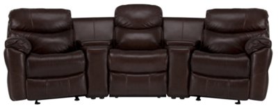 Dk Brown Leather & Vinyl Small Power Reclining Home Theater Sectional