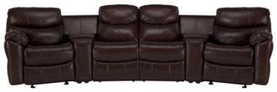 Dk Brown Leather & Vinyl Large Power Reclining Home Theater Sectional