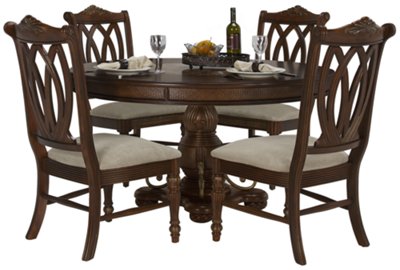 Dark Tone Marble Table & 4 Wood Chairs