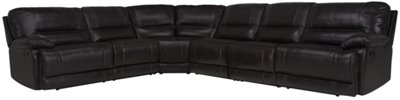 Reeno Dk Brown Leather & Vinyl Large Two-Arm Manually Reclining Sectional