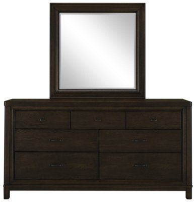 Dark Tone Wood Dresser & Mirror