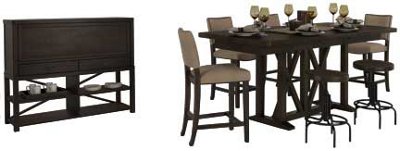 Dark Tone High Table & 4 Upholstered Barstools
