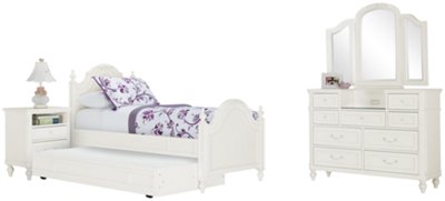 Olivia White Low Poster Trundle Bedroom