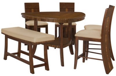 Milan Mid Tone Triangular High Table, 4 Barstools & High Bench