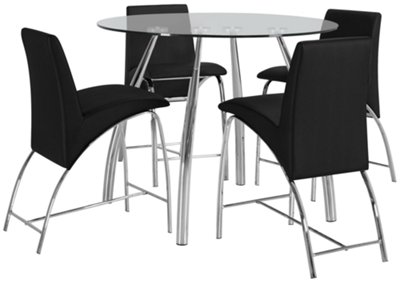 Mensa Black Round High Table & 4 Upholstered Barstools